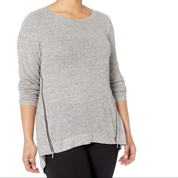 Rachel Roy Long Sleeve Zip Hem Textured High Low Pullover Sweater Top Gray 3X - Picture 2 of 13